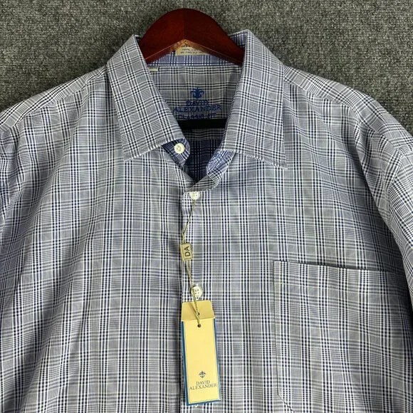 David Alexander Shirt Mens 18 Classic Fit Blue Plaid Cotton Long Sleeve NEW Easy - Picture 3 of 9
